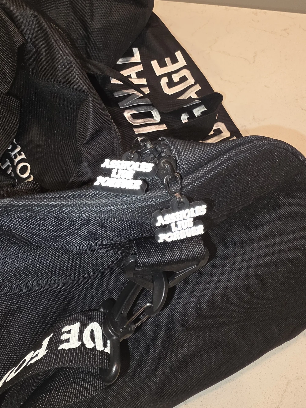 Men's Black Duffel Bag with 'Emotional Baggage' Graphic